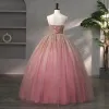 Sparkly Ball Gown Dusky Pink Prom Dresses 2023 Spaghetti Straps Sleeveless Quinceañera Glitter Formal Dresses