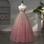Sparkly Ball Gown Dusky Pink Prom Dresses 2023 Spaghetti Straps Sleeveless Quinceañera Glitter Formal Dresses