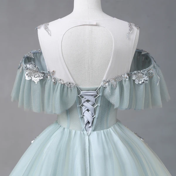 Lovely Sage Green Prom Dresses 2023 A-Line / Princess Cowl Neck Short Sleeve Crossed Straps Glitter Sequins Tulle Formal Dresses