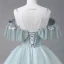 Lovely Sage Green Prom Dresses 2023 A-Line / Princess Cowl Neck Short Sleeve Crossed Straps Glitter Sequins Tulle Formal Dresses