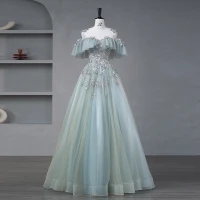 Encantador Verde Salvia Vestidos de gala 2023 A-Line / Princess Cuello De Capucha Manga Corta Correas Cruzadas Glitter Lentejuelas Tul Vestidos Formales