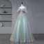 Lovely Sage Green Prom Dresses 2023 A-Line / Princess Cowl Neck Short Sleeve Crossed Straps Glitter Sequins Tulle Formal Dresses