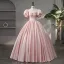 Lovely Blushing Pink Bow Prom Dresses 2024 Ball Gown Square Neckline Puffy Short Sleeve Backless Floor-Length / Long Prom Formal Dresses