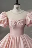 Lovely Blushing Pink Bow Prom Dresses 2024 Ball Gown Square Neckline Puffy Short Sleeve Backless Floor-Length / Long Prom Formal Dresses