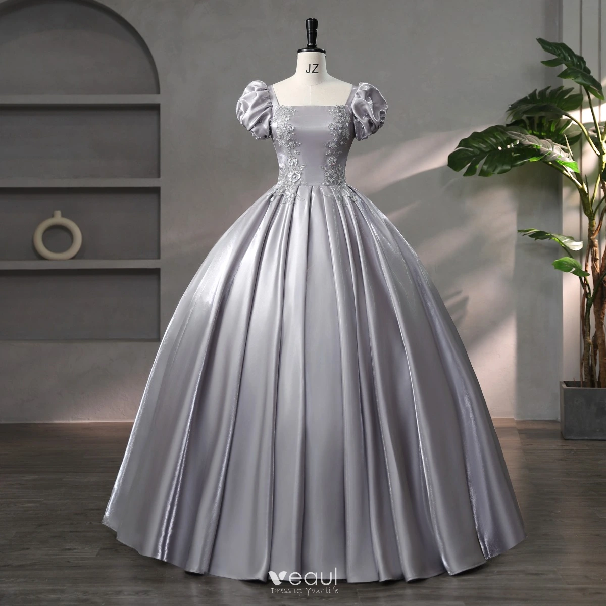 Grey Ball Gown 3D Flowers Princess Party Gown, Sweet 16 Formal Dress G –  BeautyDressy