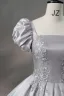 Elegant Grey Beading Pearl Sequins Satin Prom Dresses 2024 Ball Gown Square Neckline Puffy Short Sleeve Backless Floor-Length / Long Prom Formal Dresses
