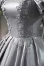 Elegant Grey Beading Pearl Sequins Satin Prom Dresses 2024 Ball Gown Square Neckline Puffy Short Sleeve Backless Floor-Length / Long Prom Formal Dresses
