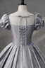 Elegant Grey Beading Pearl Sequins Satin Prom Dresses 2024 Ball Gown Square Neckline Puffy Short Sleeve Backless Floor-Length / Long Prom Formal Dresses
