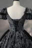 Chic / Beautiful Black Rhinestone Flower Prom Dresses 2024 Ball Gown V-Neck Short Sleeve Backless Floor-Length / Long Prom Formal Dresses