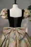 Vintage / Retro Black Printing Prom Dresses 2024 Ball Gown Square Neckline Puffy Short Sleeve Backless Bow Floor-Length / Long Formal Dresses