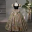 Vintage / Retro Black Printing Prom Dresses 2024 Ball Gown Square Neckline Puffy Short Sleeve Backless Bow Floor-Length / Long Formal Dresses