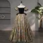 Vintage / Retro Black Printing Prom Dresses 2024 Ball Gown Square Neckline Puffy Short Sleeve Backless Bow Floor-Length / Long Formal Dresses