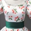 Elegant White Cherry Printing Prom Dresses 2023 Ball Gown Pearl Square Neckline Short Sleeve Backless Floor-Length / Long Prom Formal Dresses