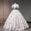 Elegant White Cherry Printing Prom Dresses 2023 Ball Gown Pearl Square Neckline Short Sleeve Backless Floor-Length / Long Prom Formal Dresses