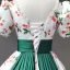 Elegant White Cherry Printing Prom Dresses 2023 Ball Gown Pearl Square Neckline Short Sleeve Backless Floor-Length / Long Prom Formal Dresses