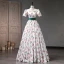 Elegant White Cherry Printing Prom Dresses 2023 Ball Gown Pearl Square Neckline Short Sleeve Backless Floor-Length / Long Prom Formal Dresses