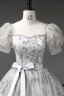 Élégant Gris Paillettes Robe De Bal 2023 Robe Boule Perle Encolure Carrée Gonflée Manches Courtes Noeud Ceinture Dos Nu Longue Promo Robe De Ceremonie