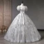 Élégant Gris Paillettes Robe De Bal 2023 Robe Boule Perle Encolure Carrée Gonflée Manches Courtes Noeud Ceinture Dos Nu Longue Promo Robe De Ceremonie