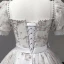 Élégant Gris Paillettes Robe De Bal 2023 Robe Boule Perle Encolure Carrée Gonflée Manches Courtes Noeud Ceinture Dos Nu Longue Promo Robe De Ceremonie