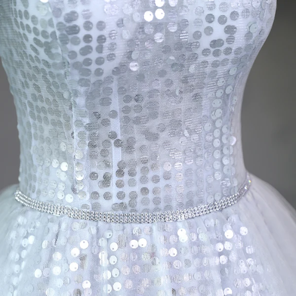 Sparkly Silver Sequins Prom Dresses 2023 Ball Gown Rhinestone Spaghetti Straps Sash Sleeveless Backless Floor-Length / Long Prom Formal Dresses