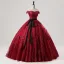 Chic Bordeaux Glitter Paillettes Noeud Ceinture Robe De Bal 2025 Robe Boule De l'épaule Sans Manches Dos Nu Longue Tulle Promo Robe De Ceremonie