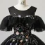 Vintage / Retro Black Sequins Flower Prom Dresses 2025 Ball Gown Scoop Neck Short Sleeve Backless Floor-Length / Long Tulle Prom Formal Dresses