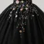 Vintage / Retro Black Sequins Flower Prom Dresses 2025 Ball Gown Scoop Neck Short Sleeve Backless Floor-Length / Long Tulle Prom Formal Dresses