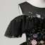 Vintage / Retro Black Sequins Flower Prom Dresses 2025 Ball Gown Scoop Neck Short Sleeve Backless Floor-Length / Long Tulle Prom Formal Dresses