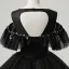 Vintage / Retro Black Sequins Flower Prom Dresses 2025 Ball Gown Scoop Neck Short Sleeve Backless Floor-Length / Long Tulle Prom Formal Dresses