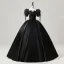 Vintage / Retro Black Beading Lace Flower Satin Prom Dresses 2025 Ball Gown Square Neckline Puffy Short Sleeve Backless Floor-Length / Long Prom Formal Dresses