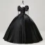 Vintage / Retro Black Beading Lace Flower Satin Prom Dresses 2025 Ball Gown Square Neckline Puffy Short Sleeve Backless Floor-Length / Long Prom Formal Dresses