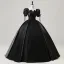 Vintage / Retro Black Beading Lace Flower Satin Prom Dresses 2025 Ball Gown Square Neckline Puffy Short Sleeve Backless Floor-Length / Long Prom Formal Dresses