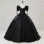 Vintage / Retro Black Beading Lace Flower Satin Prom Dresses 2025 Ball Gown Square Neckline Puffy Short Sleeve Backless Floor-Length / Long Prom Formal Dresses