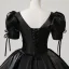 Vintage / Retro Black Beading Lace Flower Satin Prom Dresses 2025 Ball Gown Square Neckline Puffy Short Sleeve Backless Floor-Length / Long Prom Formal Dresses