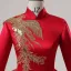 Vintage / Retro Chinese style Red Phoenix Embroidered Sequins Satin Prom Dresses 2025 Ball Gown High Neck Long Sleeve Backless Floor-Length / Long Prom Formal Dresses