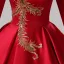 Vintage / Retro Chinese style Red Phoenix Embroidered Sequins Satin Prom Dresses 2025 Ball Gown High Neck Long Sleeve Backless Floor-Length / Long Prom Formal Dresses