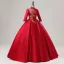 Vintage / Retro Chinese style Red Phoenix Embroidered Sequins Satin Prom Dresses 2025 Ball Gown High Neck Long Sleeve Backless Floor-Length / Long Prom Formal Dresses