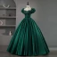 Elegant Dark Green Satin Beading Lace Flower Prom Dresses 2023 Ball Gown Scoop Neck Puffy Short Sleeve Floor-Length / Long Prom Formal Dresses