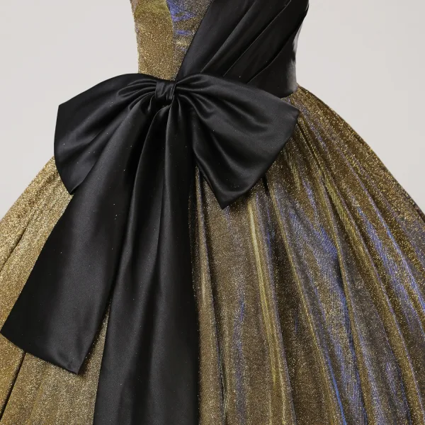 Vintage / Retro Clover Green Sequins Bow Prom Dresses 2025 Ball Gown Square Neckline Puffy Short Sleeve Backless Floor-Length / Long Prom Formal Dresses