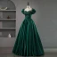 Elegant Dark Green Satin Beading Lace Flower Prom Dresses 2023 Ball Gown Scoop Neck Puffy Short Sleeve Floor-Length / Long Prom Formal Dresses