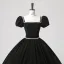 Demure Black Rhinestone Velvet Prom Dresses 2025 Ball Gown Square Neckline Puffy Short Sleeve Backless Floor-Length / Long Prom Formal Dresses