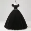 Demure Black Rhinestone Velvet Prom Dresses 2025 Ball Gown Square Neckline Puffy Short Sleeve Backless Floor-Length / Long Prom Formal Dresses