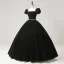 Demure Black Rhinestone Velvet Prom Dresses 2025 Ball Gown Square Neckline Puffy Short Sleeve Backless Floor-Length / Long Prom Formal Dresses
