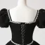 Demure Black Rhinestone Velvet Prom Dresses 2025 Ball Gown Square Neckline Puffy Short Sleeve Backless Floor-Length / Long Prom Formal Dresses