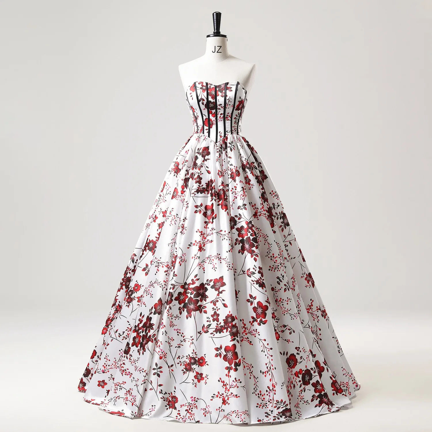 Elegant Ivory Floral Prom Dresses 2025 Ball Gown Strapless Sleeveless Backless Long Prom