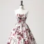 Elegant Ivory Floral Prom Dresses 2025 Ball Gown Strapless Sleeveless Backless Floor-Length / Long Prom Formal Dresses