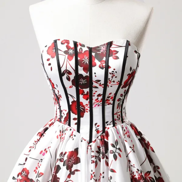 Elegant Ivory Floral Prom Dresses 2025 Ball Gown Strapless Sleeveless Backless Floor-Length / Long Prom Formal Dresses
