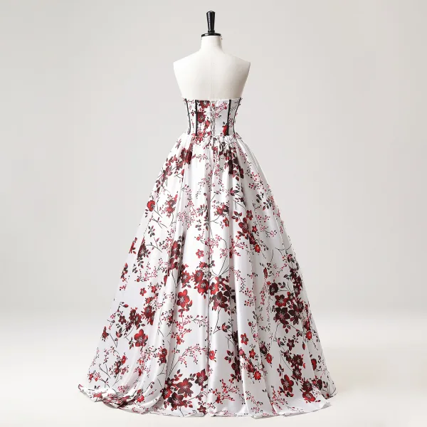 Elegant Ivory Floral Prom Dresses 2025 Ball Gown Strapless Sleeveless Backless Floor-Length / Long Prom Formal Dresses