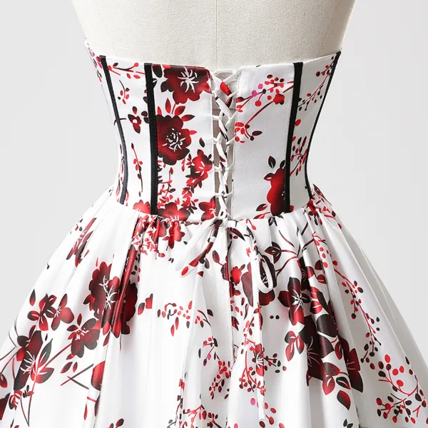 Elegant Ivory Floral Prom Dresses 2025 Ball Gown Strapless Sleeveless Backless Floor-Length / Long Prom Formal Dresses