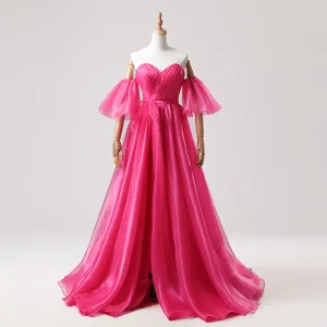 Fine Fuchsia Avtakbar Feie Tog Ballkjoler 2025 Prinsesse Kjæreste Avtakbare Ermer Ryggløse Ball Formelle Kjoler